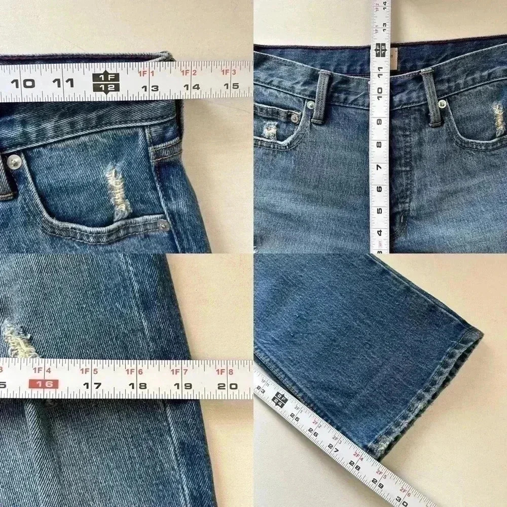 GAP High Waisted Straight Leg Jeans Cone Denim Distressed Blue Size 25 - Picture 13 of 15